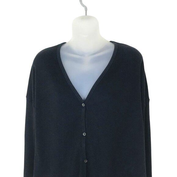 Aritzia The Group Babaton Black Waffle Thermal Button Down Top Oversized Size XS - Picture 3 of 7